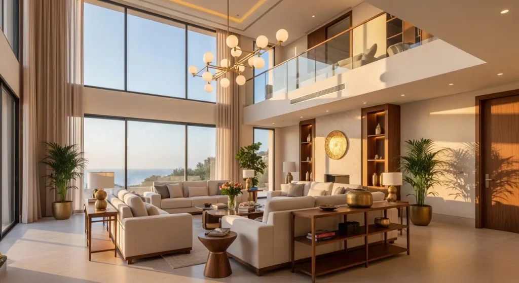 Design intérieur villa Cap Spartel Tanger — aménagement luxe réalisé par notre architecte à Tanger